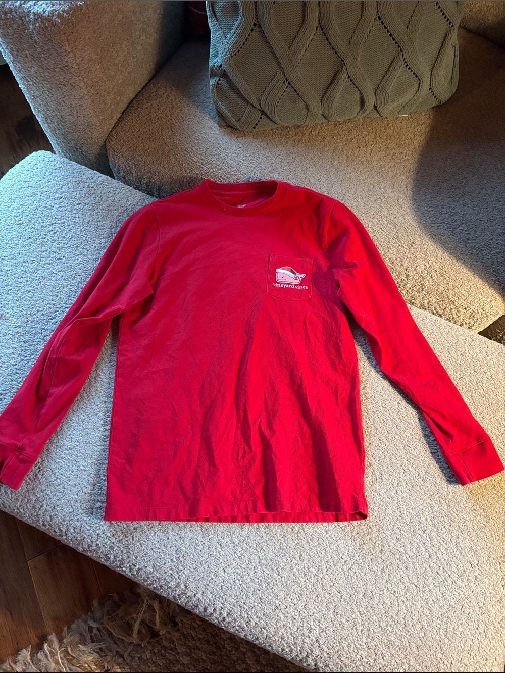 Vineyard Vines Christmas Bright Red Long Sleeve Pocket Shirt